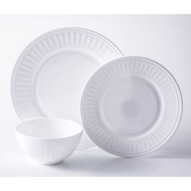 Service de table 12 pièces Ultra By Gibson Sawtelle, blanc, verre trempé opale