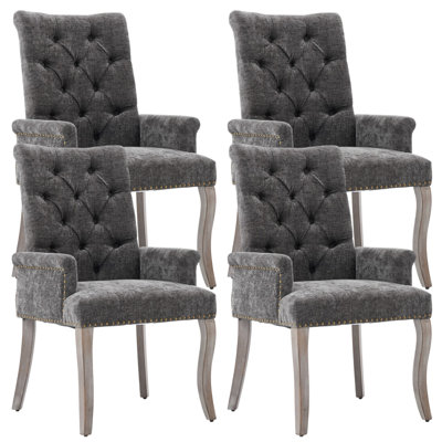 Seita Tufted Chenille Upholstered Dining Arm Chairs