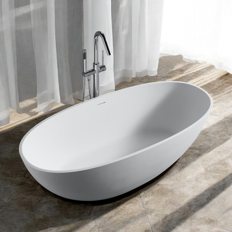 Baignoire de trempage autoportante en résine de 65 po x 30 po, Blanc mat