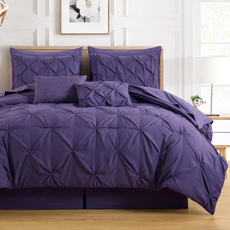 10-Piece Pintuck Bed in a Bag Comforter Set with Sheets and Decorative Pillows, Dark Purple