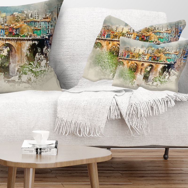 Coussin lombaire cityscape villajoyosa city digital art bridge