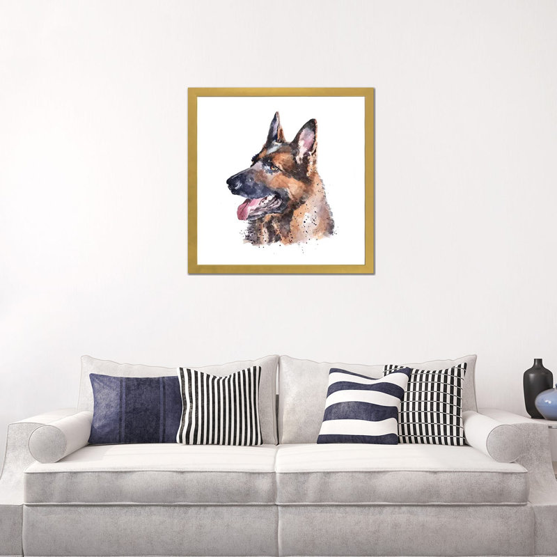 « German Shepherd I » par Edwatercolours-impression, Blanc, H 24 po x l 24 po x p 1 po, Papier encadré doré
