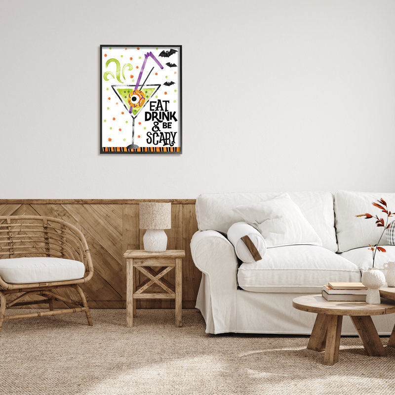 «Eat Drink & Be Scary Halloween» encadré sur bois par ND Art, impression, H 30 po x l 24 po, Giclée encadrée noir minuit