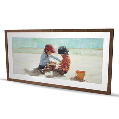 Little Girls at the Beach - Framed Matted Print for Decor