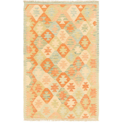 Tapis de zone en laine noué la 2 pi 7 po x 4 pi one-of-kind à la main Elland