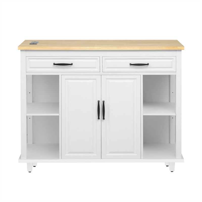 Îlot de cuisine 47 pouces avec table de salle à manger extensible, White
