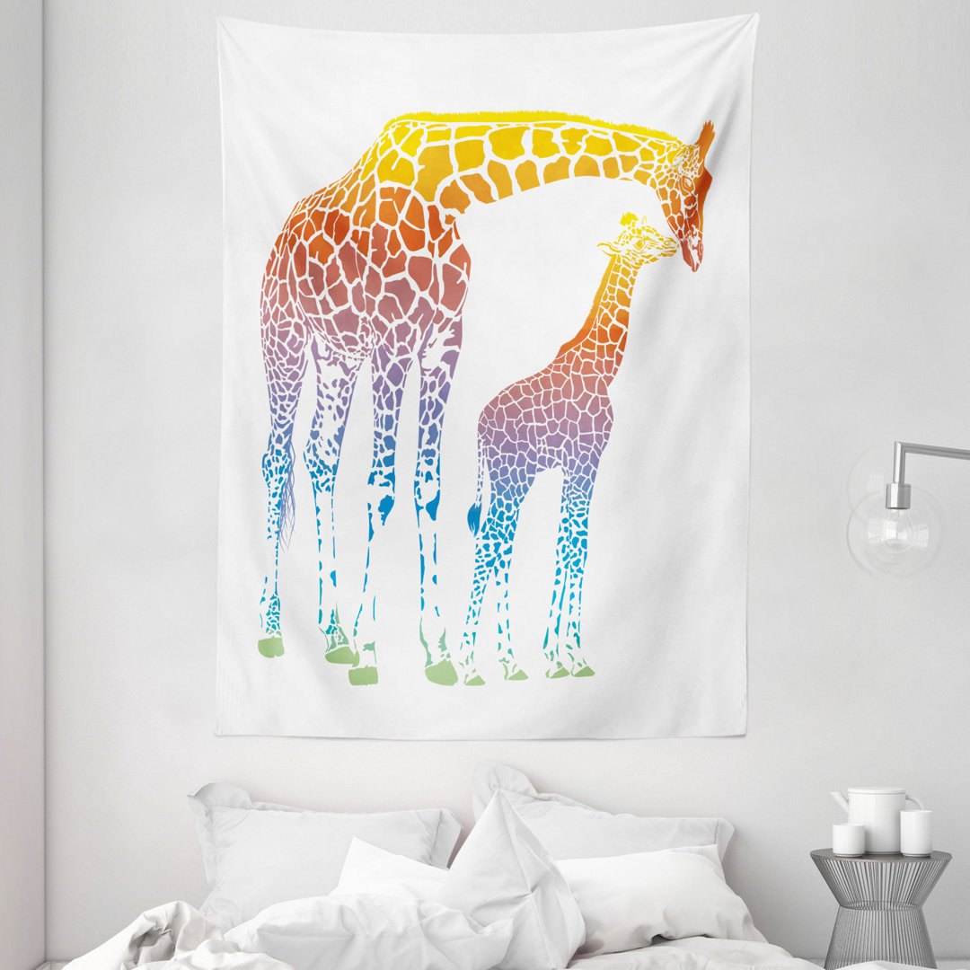 Wandbehang Mama Giraffe in Regenbogenfarben Abstrakte Kunst Surrealist Bild von Tier