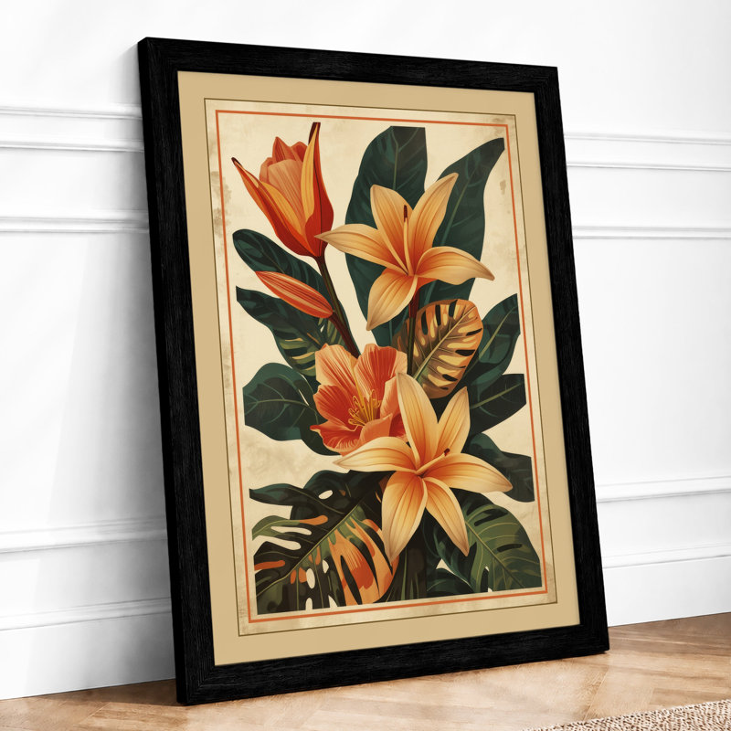 Orange Blooms Study Botanical - Framed Print, A4 - 29.7 x 21.0 cm, Black