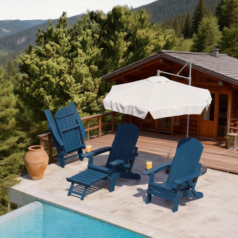 Adirondack Chair With Retractable Ottoman Folding Adirondack Chairs Adjustable Backrest With Footrest Fire Pit Chairs, Navy