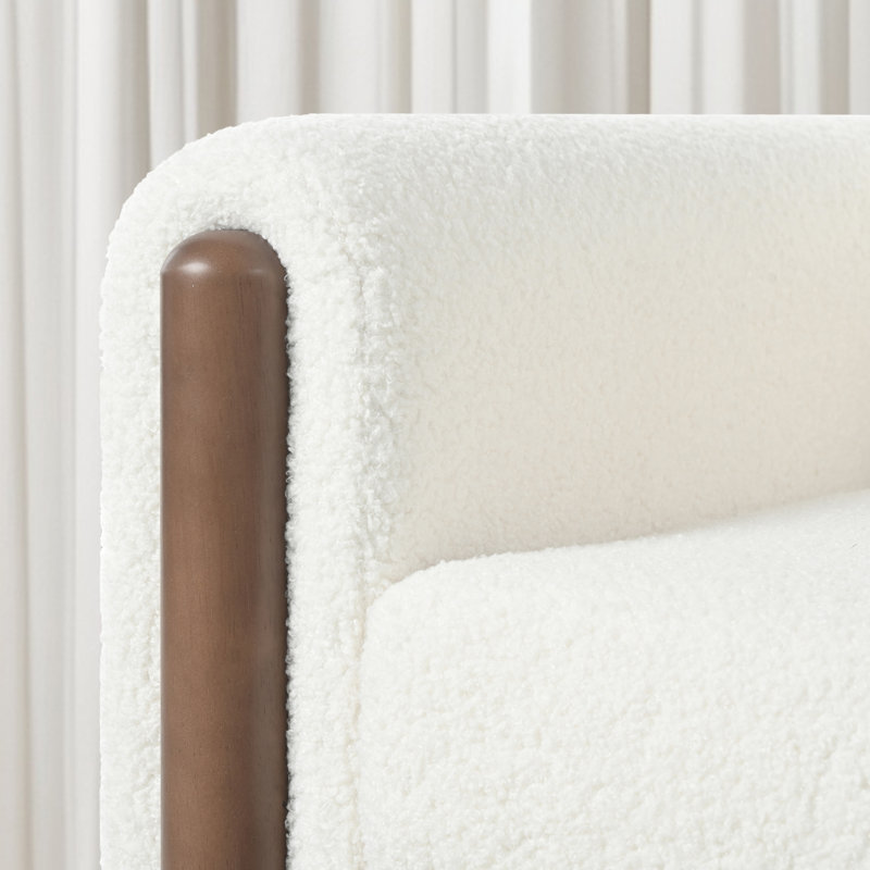 Chaise d'appoint rembourrée 35,48 po avec pieds en bois , Polyester blanc