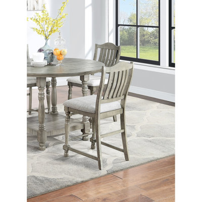 Classic Style Grey High Dining Chairs With Upholstered Cushions, Open Slats Back, 2Pc Cushion Chairs, Of 2, Appeal
