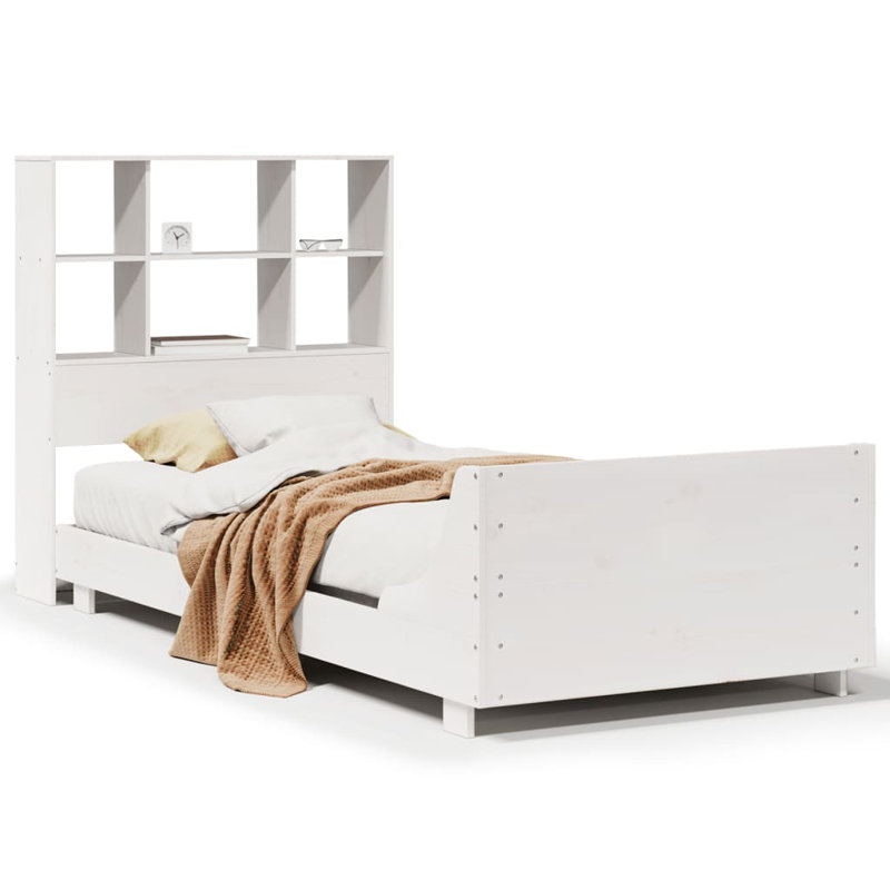 Bed Frame Without Mattress White Single Solid Wood Pine, European Single (90 x 200 cm)