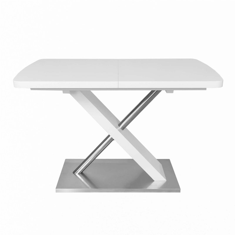 47.25''-63'' White Glossy Dining Table For 4-6 People, Extendable Dining Table