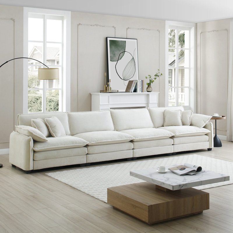Canapé 3 places Boneless Mira (3S), 4, H 33,9 po x l 150,43 po x P 57,11 po, Beige