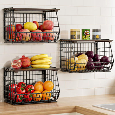 Panier de fruits en fil métallique pour le rangement de la cuisine Panier de fruits suspendu et de comptoir pour le rangement des légumes et de l'oignon pour le garde-manger