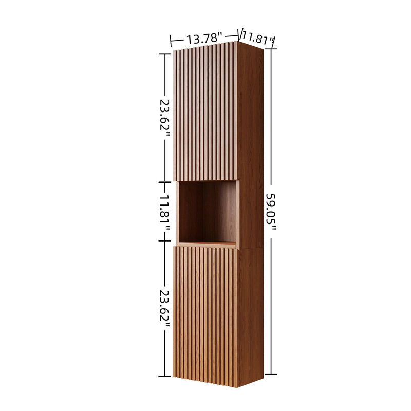 MITCH 59" Tall Bathroom Wall Mounted Cabinet, Brown Oak