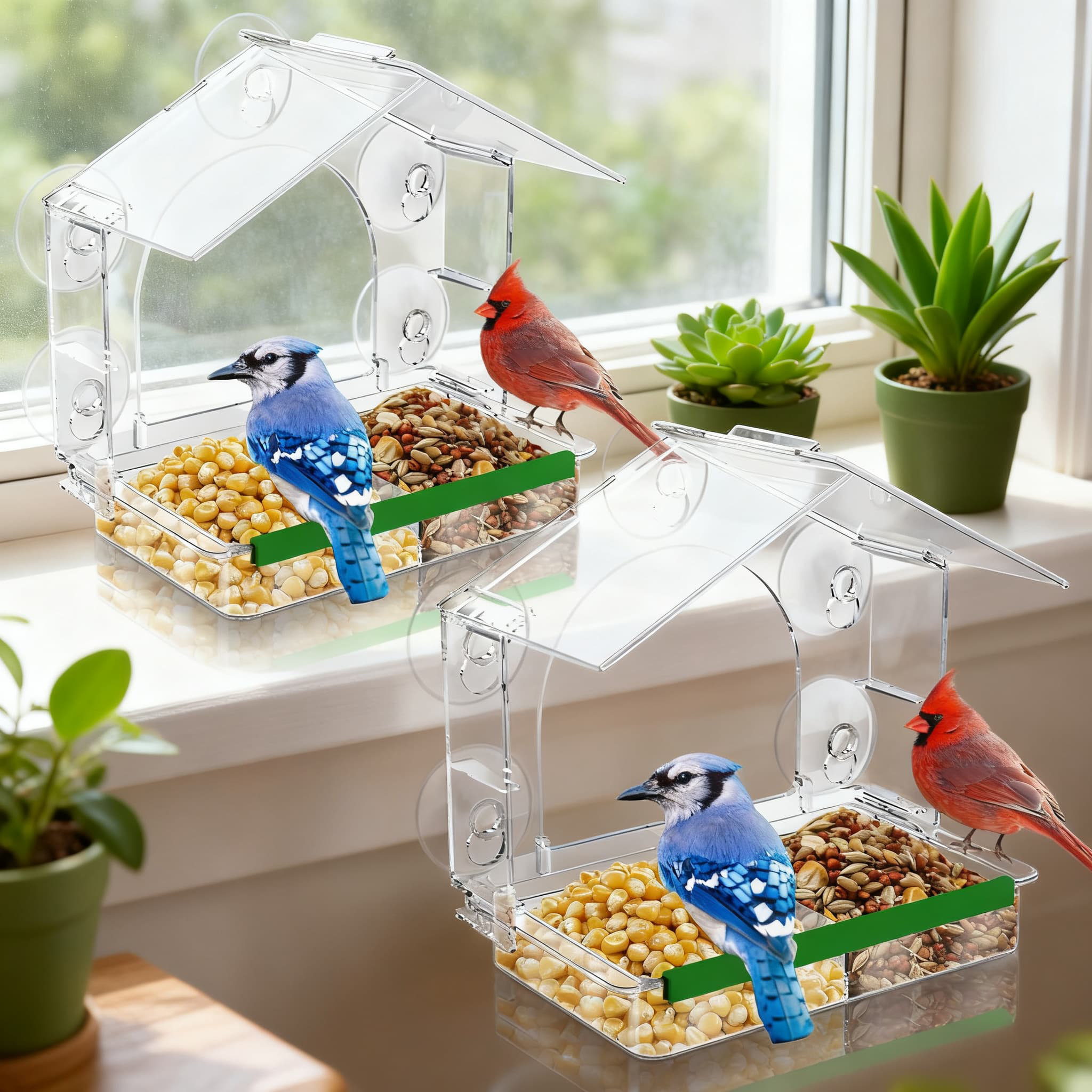 Arlmont & Co. 2-Pack Window Bird Feeder With 5 Strong Suction Cups