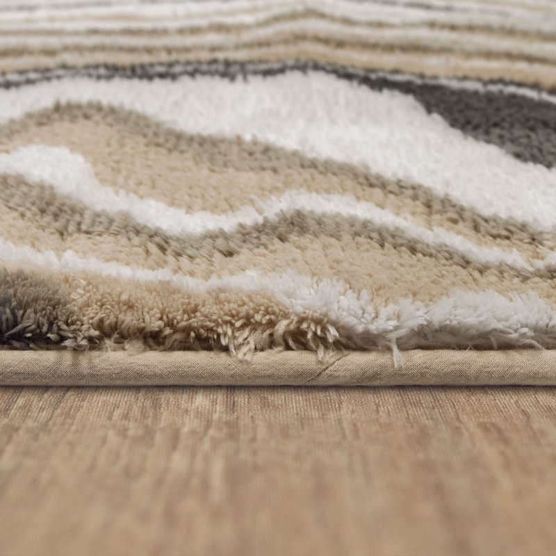 Alyxandrea Abstract Memory Foam Machine Washable Bath Rug, Taupe, 27" W x 45" L