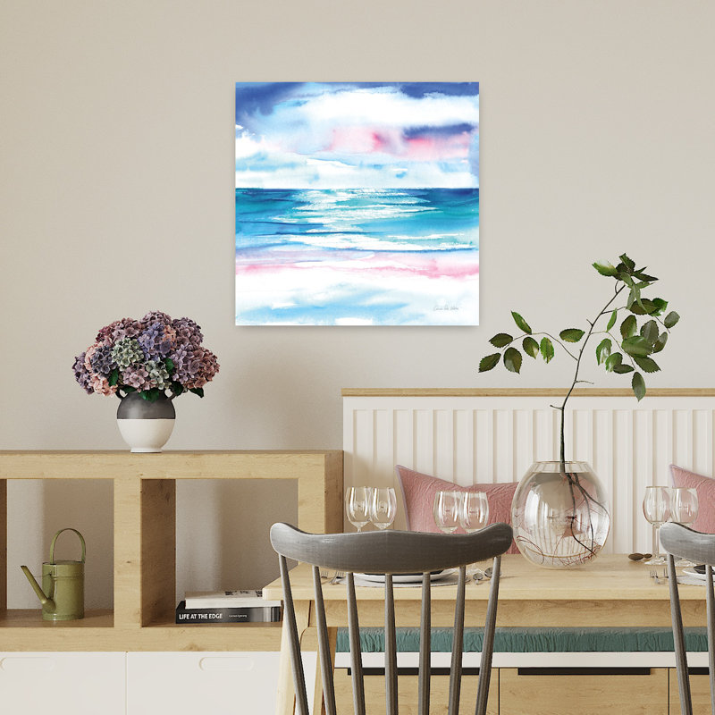 Mer turquoise, art abstrait de l'océan côtier, H 18 po x l 18 po