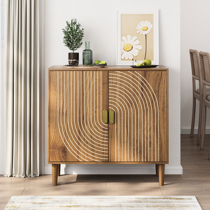 Brown Wood Sideboard Buffet - Casual Style, Water And Scratch Cabinet With Adjustable Storage Art Design,
