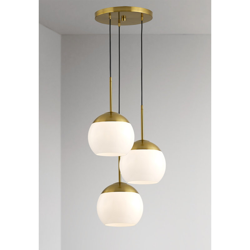 Luminaire suspendu en verre Shynar Globe, Blanc, Laiton brossé