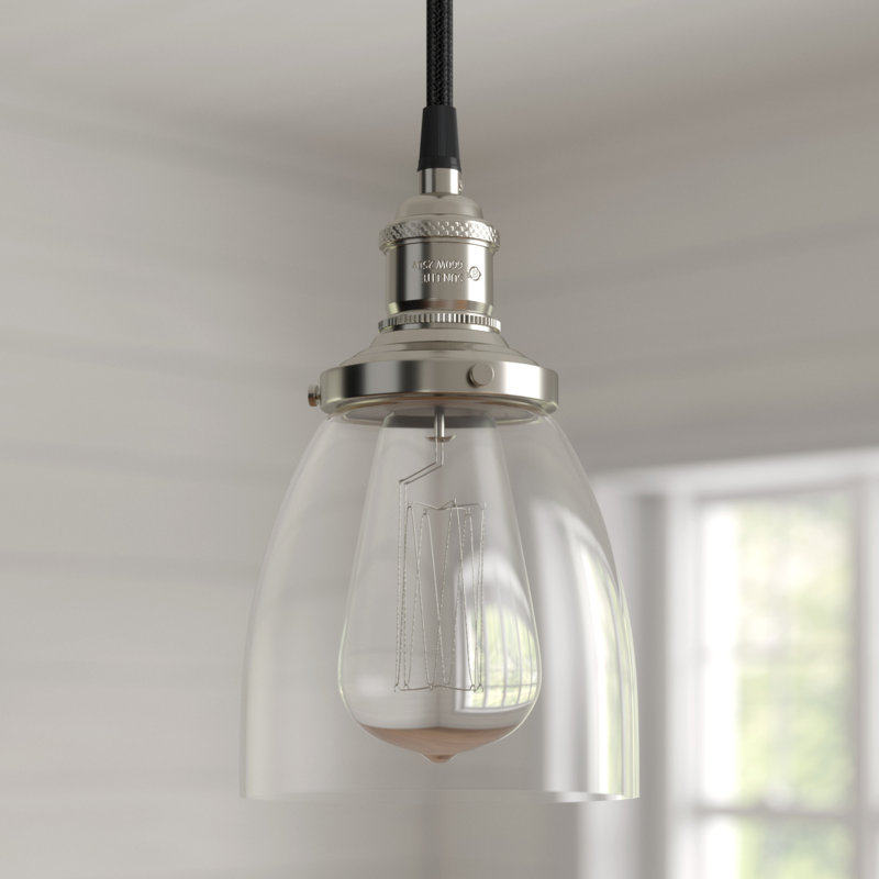 Luminaire suspendu en forme de cloche à 1 lumière Lewandowski, Nickel poli