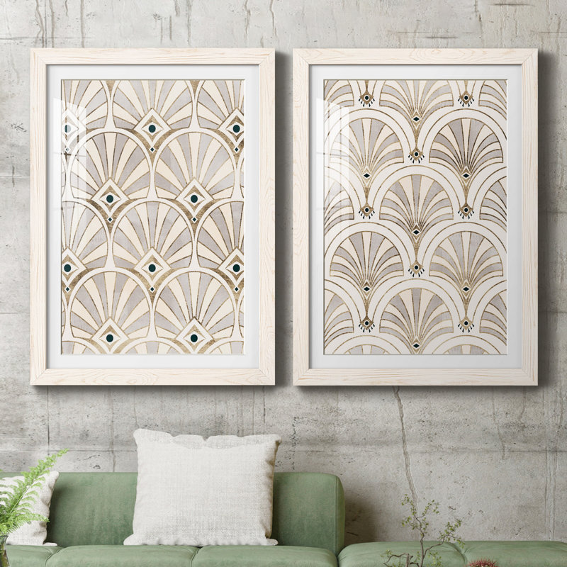 «Deco Patterning I», ensemble de 2 impressions encadrées, H 37,5 po x l 55 po x P 1,5 po, Blanc