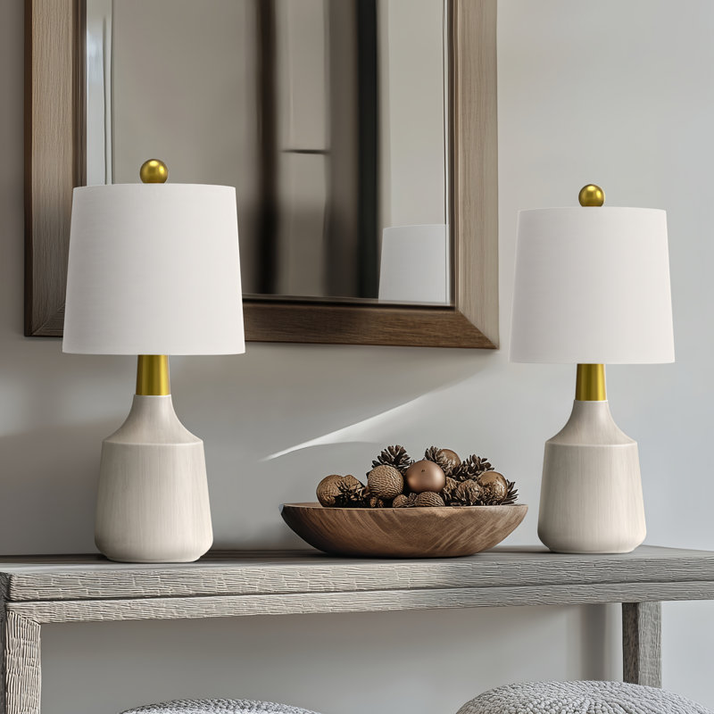 19.75'' Small Ceramic/Metal Table Lamp (Beige) - Modern Funky Accent Table Lamps For Bedroom Bedside/Nightstand, Living Room & Desk