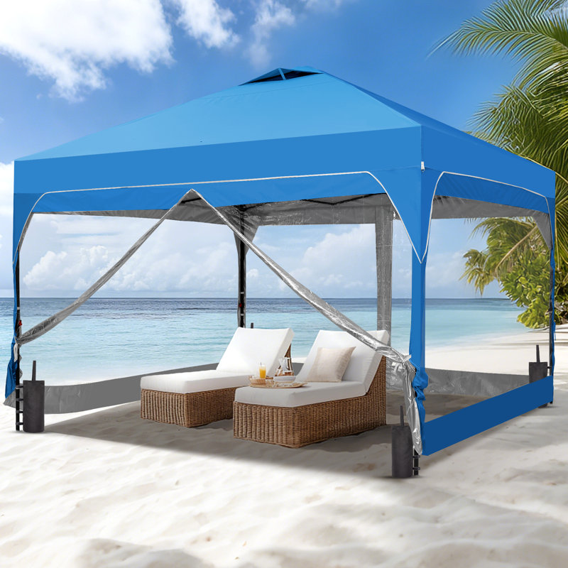 12 Ft X 12 Ft One-Push Set Up Canopy Tents With Sidewalls And Sandbags, Blue