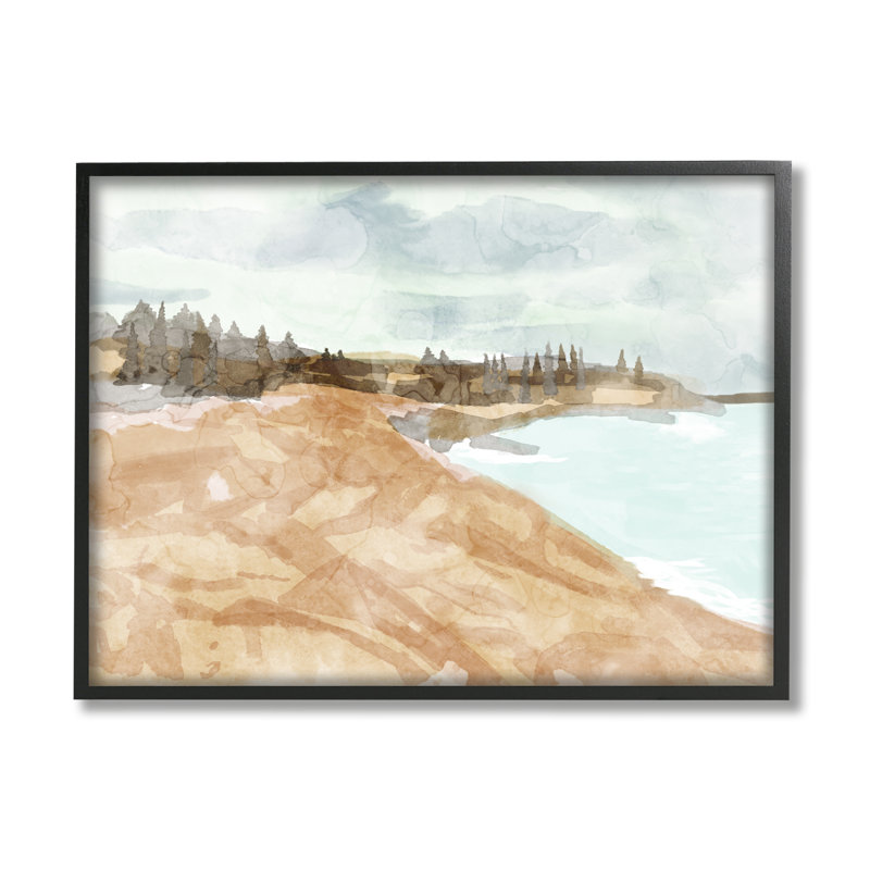 «Abstract Sandy Beach Coastal Landscape» par Lil 'Rue - peinture à cadre flottant sur bois, Giclée encadrée noir minuit