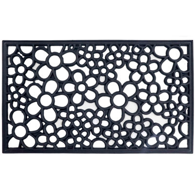  Rubber Floor Mat with Decorative Flower Design Heavy-Duty Anti-Slip Rug Weather-Resistant Entryway Accent for Front Door Porch Patio Indoor or Outdoor Use 18x30 Inches, Rubber Classic Pattern