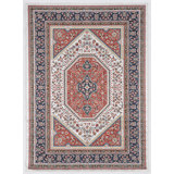 Breedlove Traditional Machine Woven Flatweave Red and Navy Area Rug with Non Skid Backing