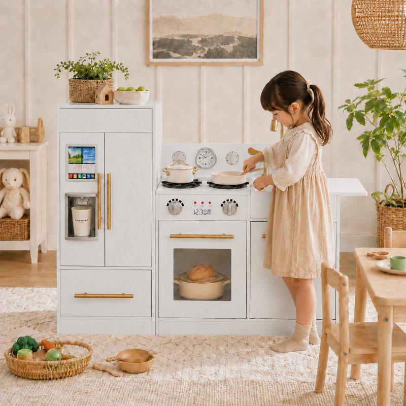 Teamson Kids Little Chef Charlotte Wooden Play Kitchen & Refrigerator Set, White