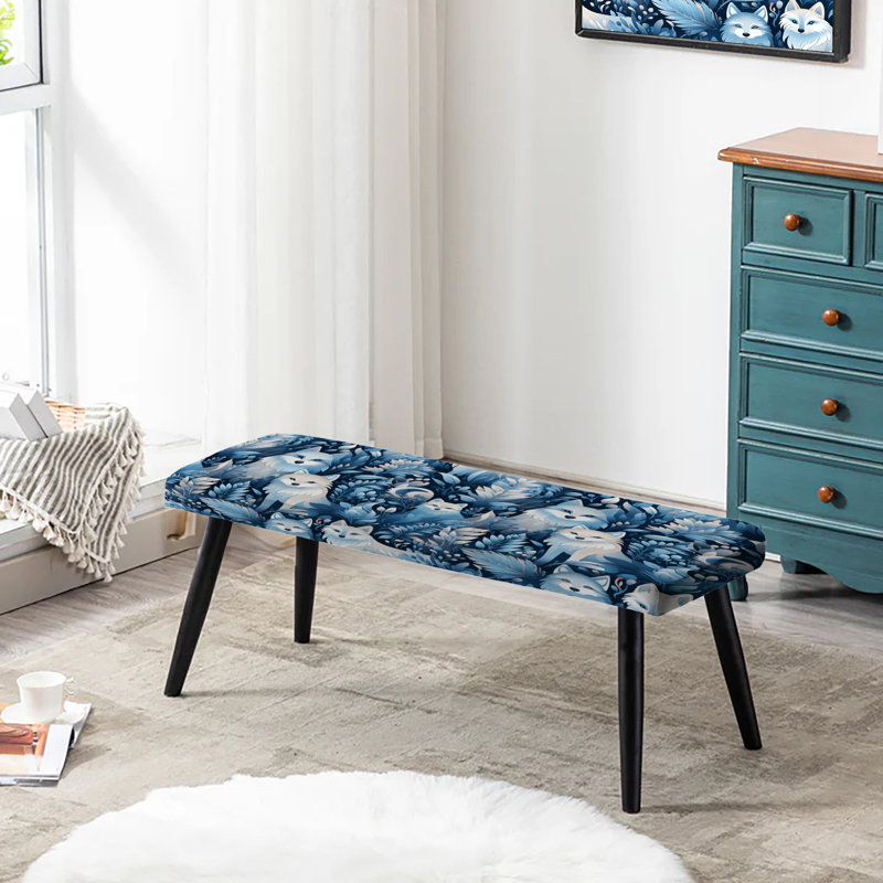 Artic Blue Husky Animal Print Pattern - Animal Print Upholstered Black Bench