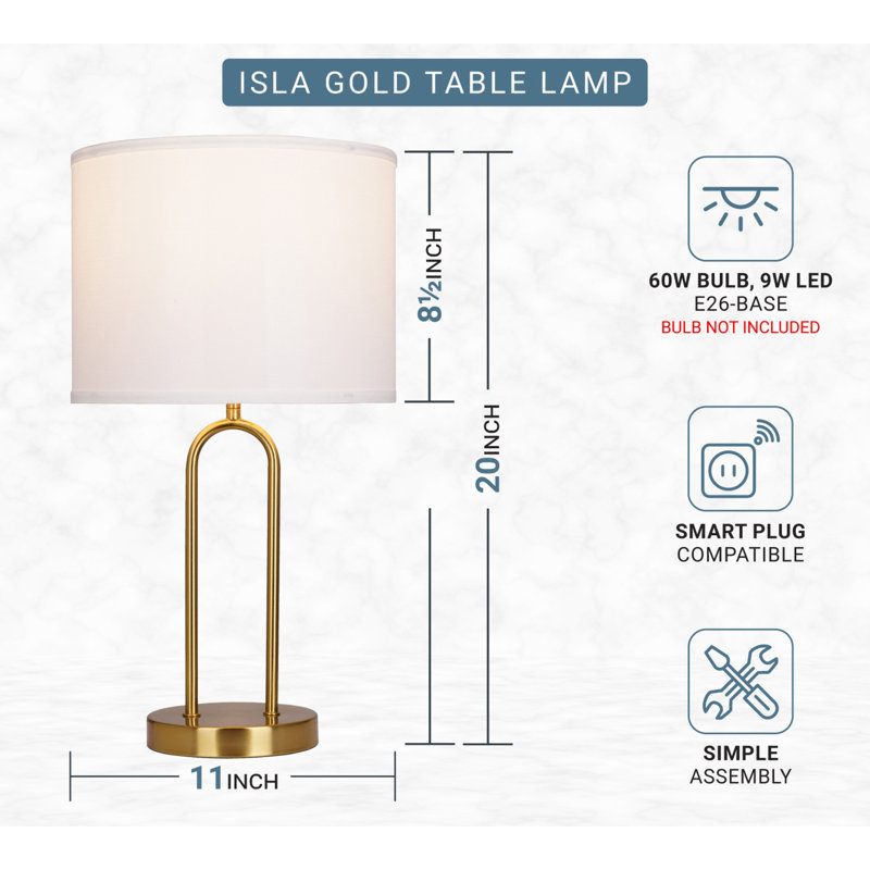  Isla Table Lamp with White Linen Shade, Gold