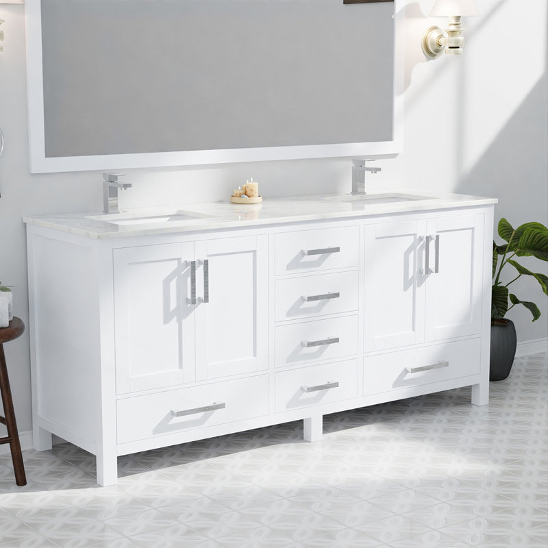 Meuble-lavabo double blanc 72 po X P 22 po D et 28 po Miroir
