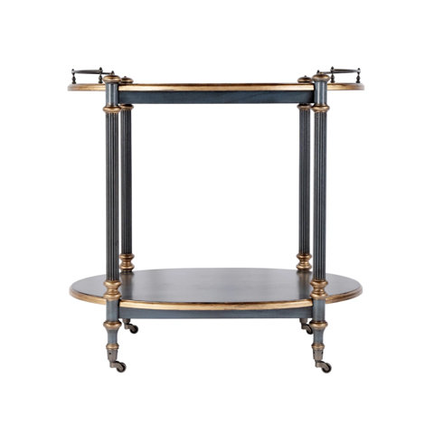 Black two-tiered accent table with fluted legs.