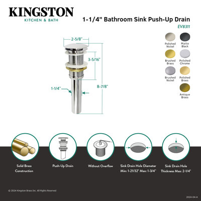 Kingston Brass Coronet Brass Push Pop-Up Bathroom Sink Drain
