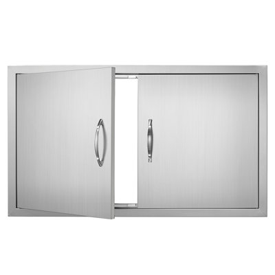 Porte d'accès pour barbecue, porte de cuisine extérieure double l 36 po x H 21 po, porte encastrée en acier inoxydable, porte verticale murale avec poignées, pour îlot de barbecue, station de cuisson, armoire extérieure