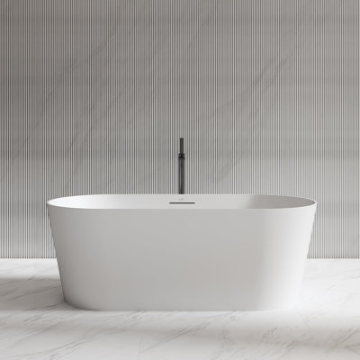 MonBlari 61" X 28" Solid Surface Freestanding White Soaking Bathtub With Overflow And Pop-Up Drain For Bathroom