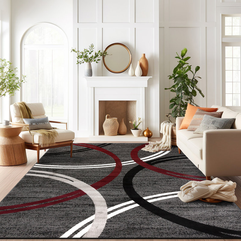 Weekes Performance Area Rug in Gray/Red/Black, Rectangle 10' x 14'