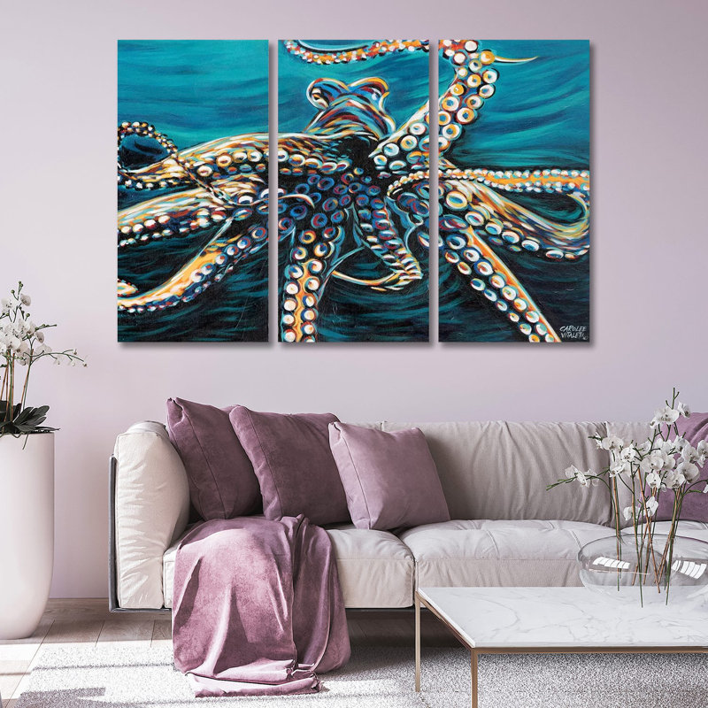 Wild Octopus II - 3 pièces sans cadre, reproduction sur toile