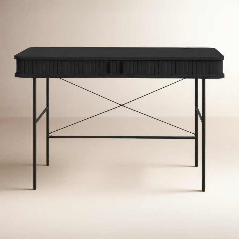 Iris Metal Base Writing Desk, Black Oak