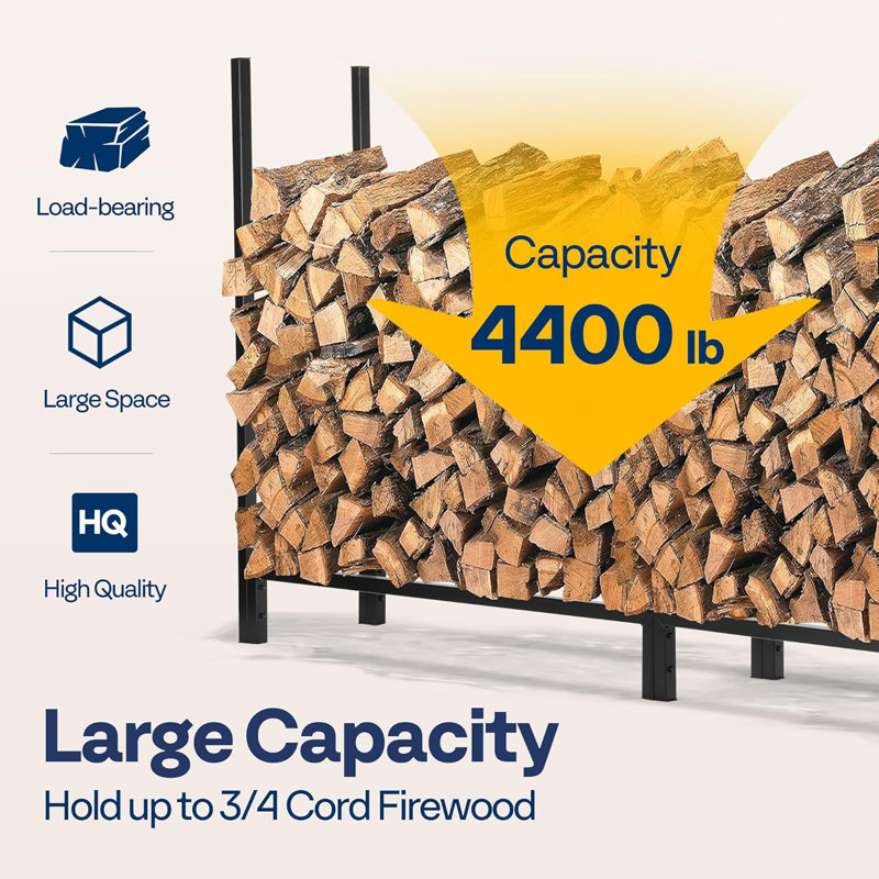Ultra Duty Black Steel 12 ft Log Rack with Adjustable Cover