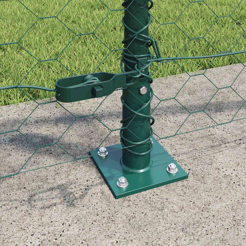 Vidaxl Fence With Posts PVC-Coated Steel, Green, 100cm H x 1000cm W x 3.2cm D