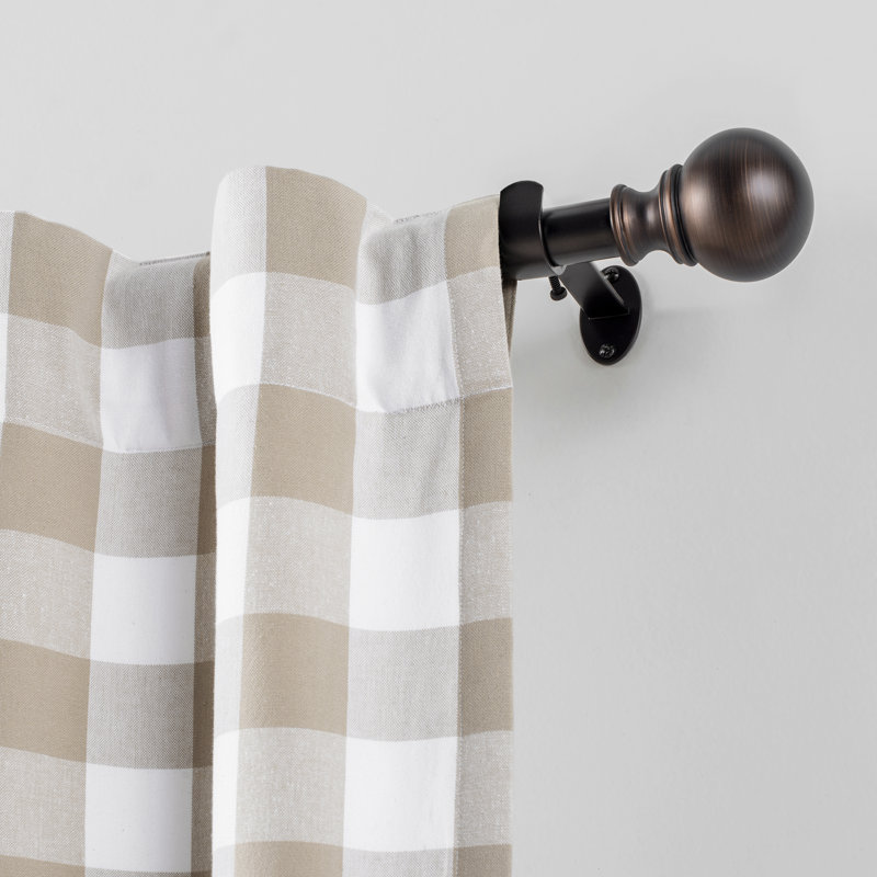 Darion Adjustable Single Curtain Rod with Globe Ball Finial, Antique Bronze, 2.5" H x 48" W x 5" D