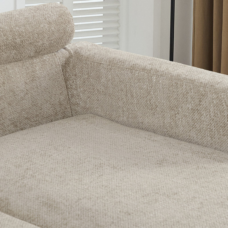 Chaise longue rembourrée en chenille de 32 po de largeur avec accoudoirs et coussins - droite, Taupe