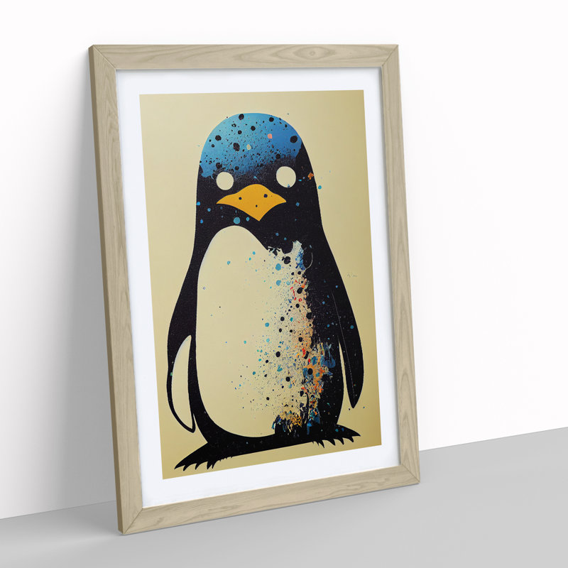 Penguin Graffiti No.6 - Print, White, 46cm H x 34cm W, Oak Picture Frame
