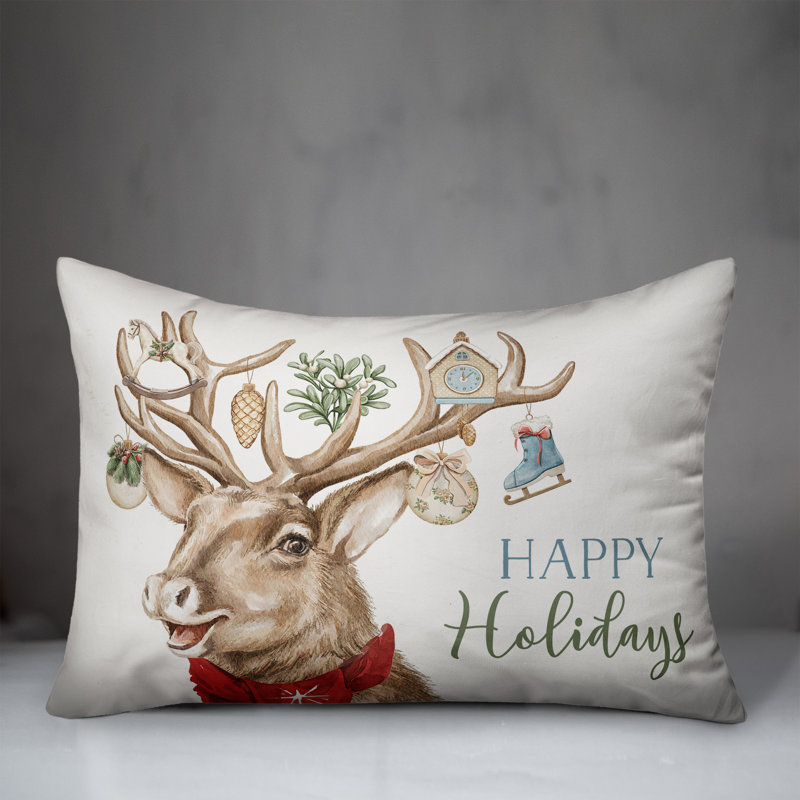 Holiday Deer Antlers 20x14 Polyester Lumbar Pillow