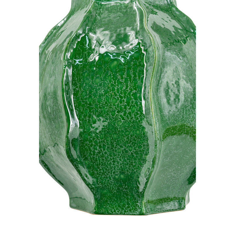 Vase en céramique avec glaçure verte réactive, H 12 po x l 11,4 po x P 11,4 po